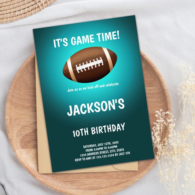 Light Green Football Birthday Invitation (Green Light Football Birthday Invitations)