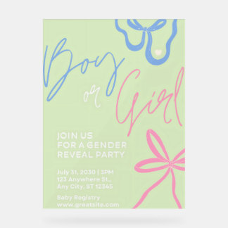 Light Green Gender Reveal Party Invitation Acrylic Sign