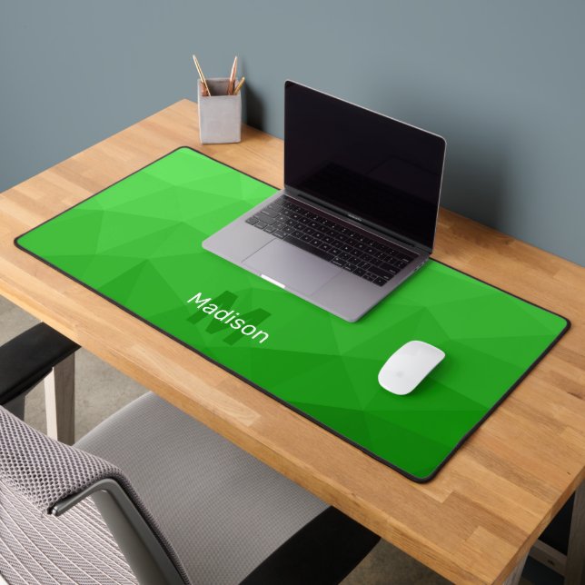Light green Geometric Mesh Pattern monogram Desk Mat (Office 2)