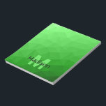 Light green geometric mesh pattern Monogram Notepad<br><div class="desc">Monogram Personalise notepad school office stationery with your custom initial and name. Triangle geometric mesh with light dark bright green ombre gradient.</div>