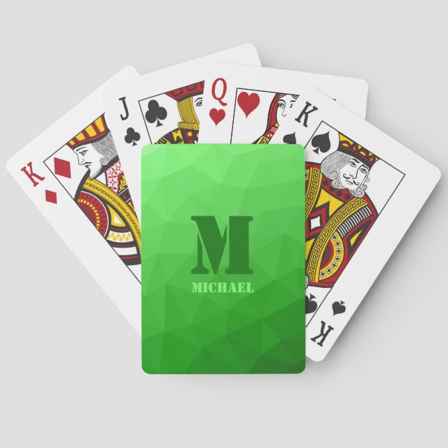 Light green geometric mesh pattern Monogram Playing Cards (Back)