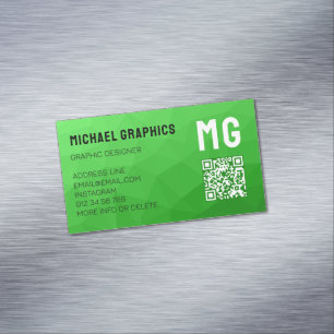 Light green geometric mesh pattern QR code Magnetic Business Card
