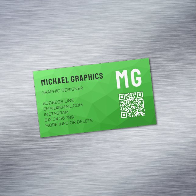 Light green geometric mesh pattern QR code Magnetic Business Card (In Situ)