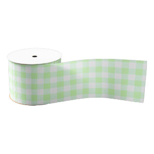 Light Green Gingham Check Pattern Grosgrain Ribbon