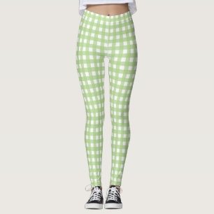 Light Green Gingham Pattern Leggings