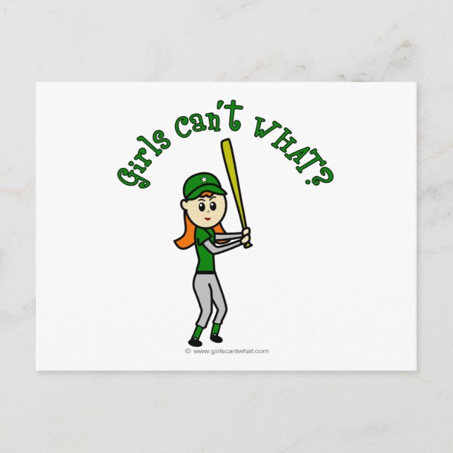 Light Green Girls Baseball Postcard (Front)