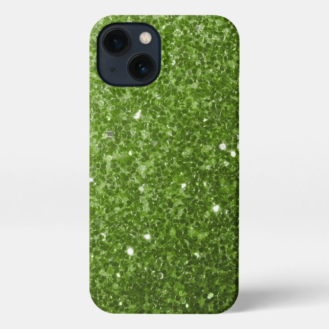 Light green greenery faux glitter sparkles iPhone case (Back)