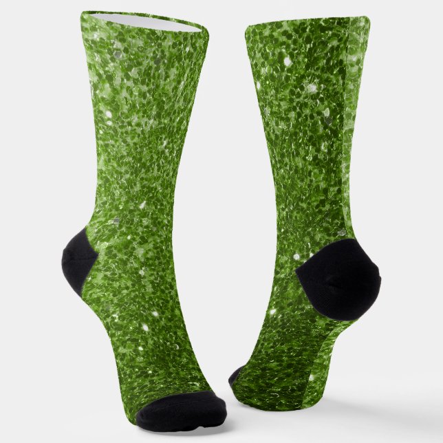 Light green greenery faux glitter sparkles socks (Angled)