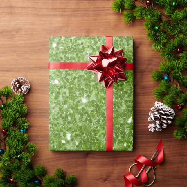 Light green greenery faux glitter sparkles wrapping paper (Holiday Gift)