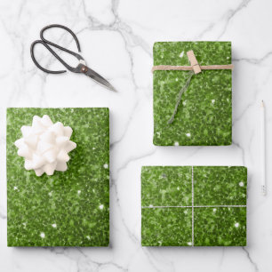 Light green greenery faux glitter sparkles wrapping paper sheet