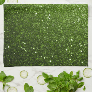Light green greenery glitter sparkles tea towel