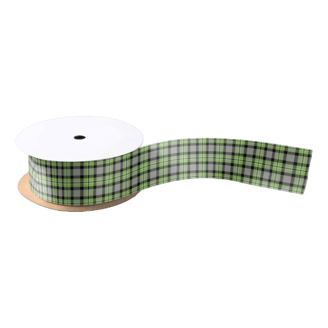 Light Green, Grey, Black and White Plaid Satin Ribbon (Spool)