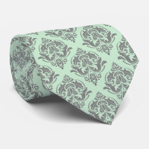 Light Green & Grey Vintage Floral Damasks Tie