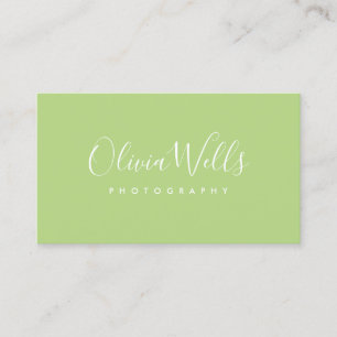 Light Green Handwritten Script Social Media Icons Business Card
