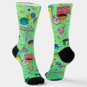 Light Green Hanukkah Pattern Socks