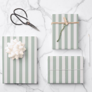 Light Green & Ivory Stripes Wrapping Paper Sheet