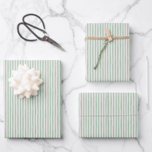 Light Green & Ivory Wonky Stripes Wrapping Paper Sheet