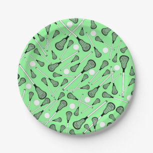Light green lacrosse sticks pattern paper plate