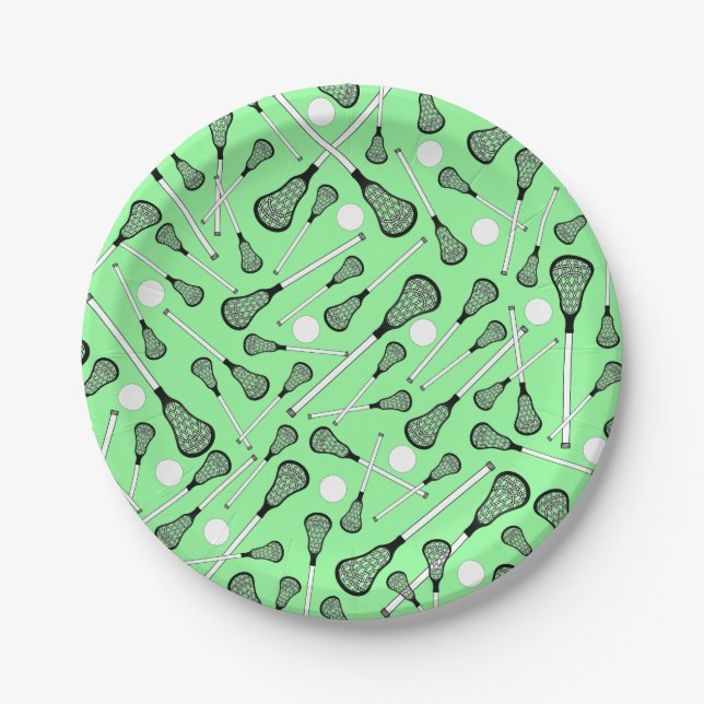 Light green lacrosse sticks pattern paper plate (Front)