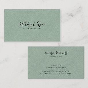 Light Green Linen Texture Print White Typography Business Card