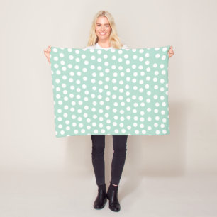 Light green mint polka dots fleece blanket