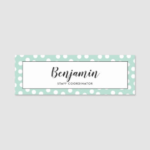 Light green mint polka dots name tag