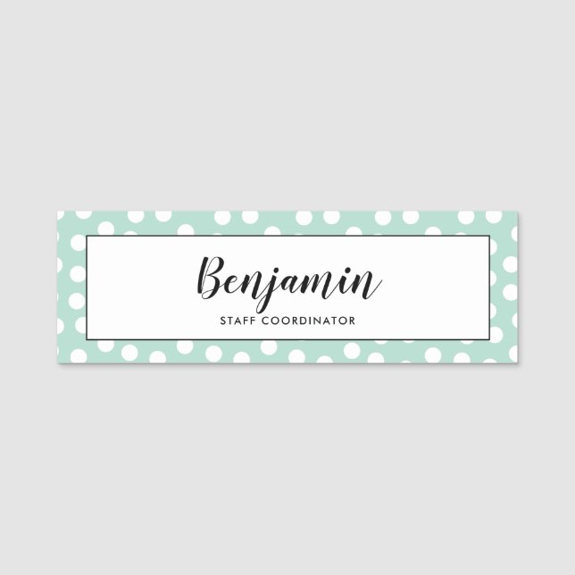 Light green mint polka dots name tag (Front)