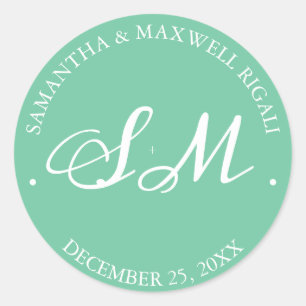 Light Green Monogram Wedding Favour Sticker