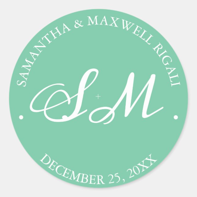 Light Green Monogram Wedding Favour Sticker (Front)