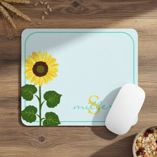 Light Green Mouse Pad with Sunflower