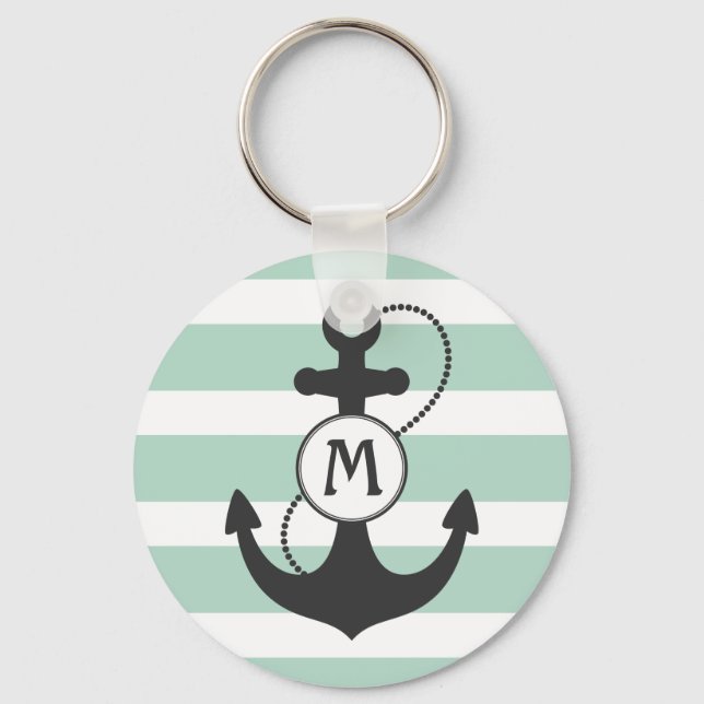 Light Green Nautical Anchor Monogram Key Ring (Front)
