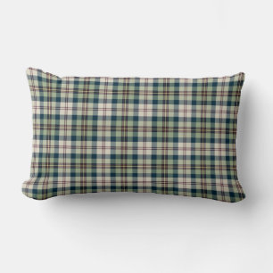Light Green, Navy Blue and Cream Plaid Pattern Lumbar Cushion