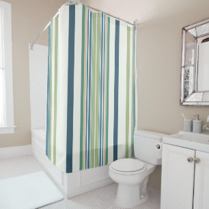 Light Green Navy Blue Stripes Shower Curtain