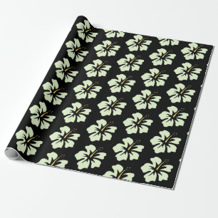 Light Green on Black Hibiscus Wrapping Paper