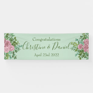Light Green & Pale Pink Peony Rose Floral Wedding Banner