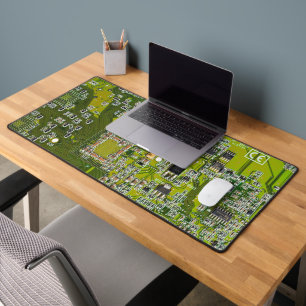 Light Green PCB Circuit Board Design for IT Pros Desk Mat
