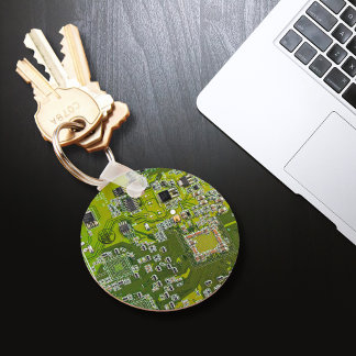 Light Green PCB Circuit Board Design for IT Pros Key Ring