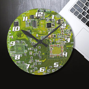 Light Green PCB Circuit Board Design for IT Pros Round Clock