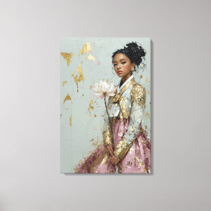 Light Green & Pink Modern Hanbok Girl Canvas Print