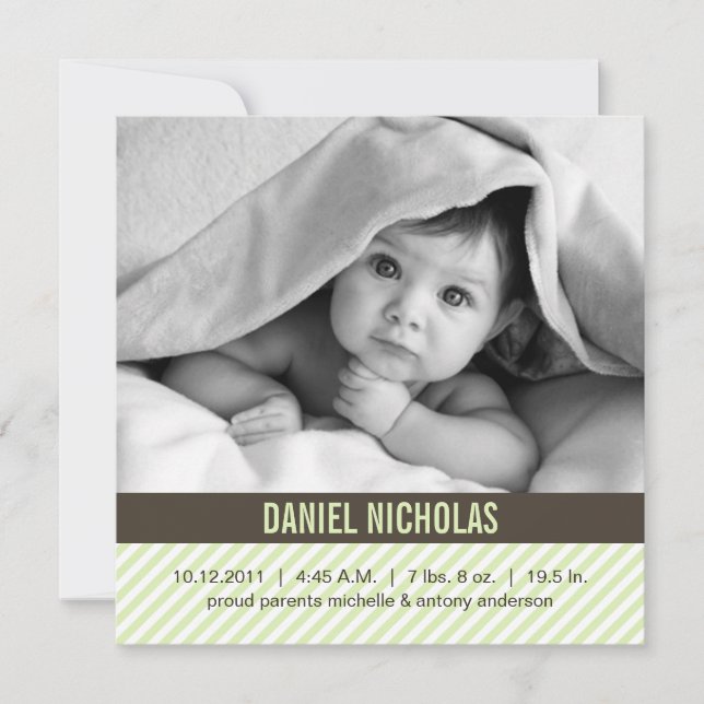 Light Green Pinstripes Baby Birth Announcement (Front)