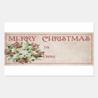 Light Green Poinsettia Wreath | Merry Christmas Rectangular Sticker