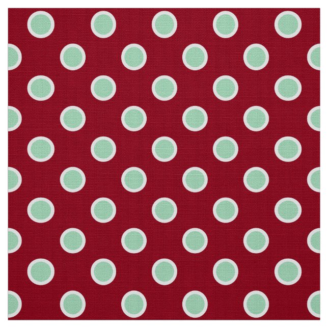 Light Green Polka Dots on Maroon Christmas Fabric (Swatch)