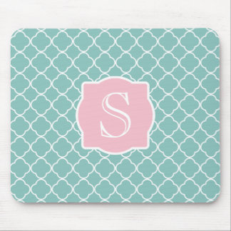 Light Green Quatrefoil Pink Monogram Mouse Mat
