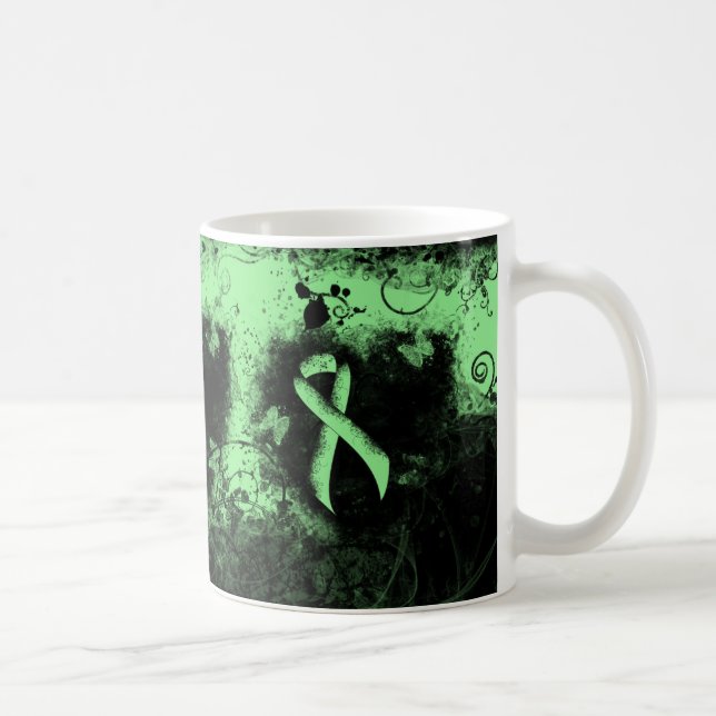 Light Green Ribbon Grunge Heart Coffee Mug (Right)