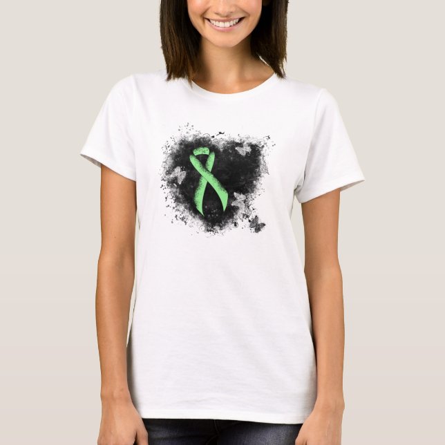 Light Green Ribbon Grunge Heart T-Shirt (Front)
