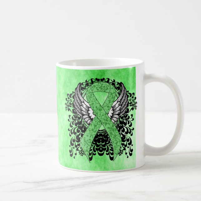 Light Green Ribbon with Wings Coffee Mug (Right)