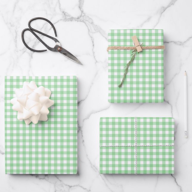 Light Green Simple Plaid Wrapping Paper Sheet (Front)