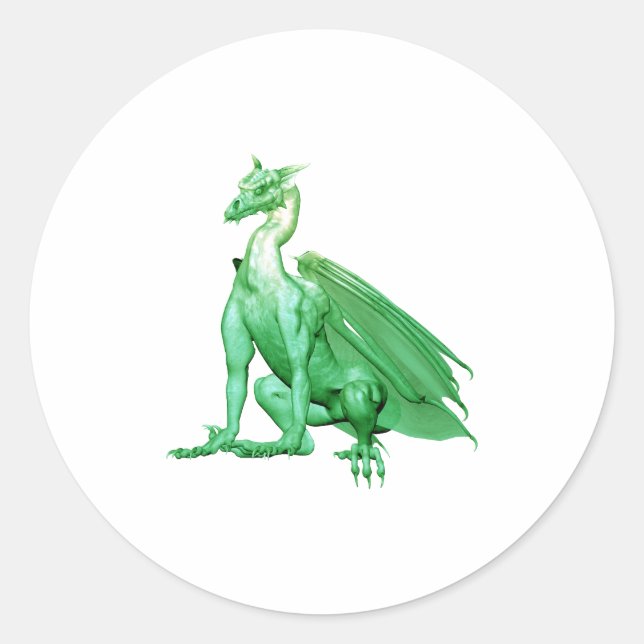 Light Green Sitting Dragon Classic Round Sticker (Front)