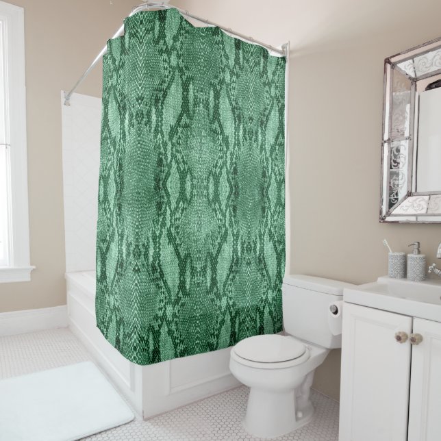 Light Green Snake Skin Print Shower Curtain (In Situ)