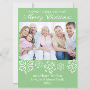 Light Green Snowflakes Photo -6.5x9 Christmas Card